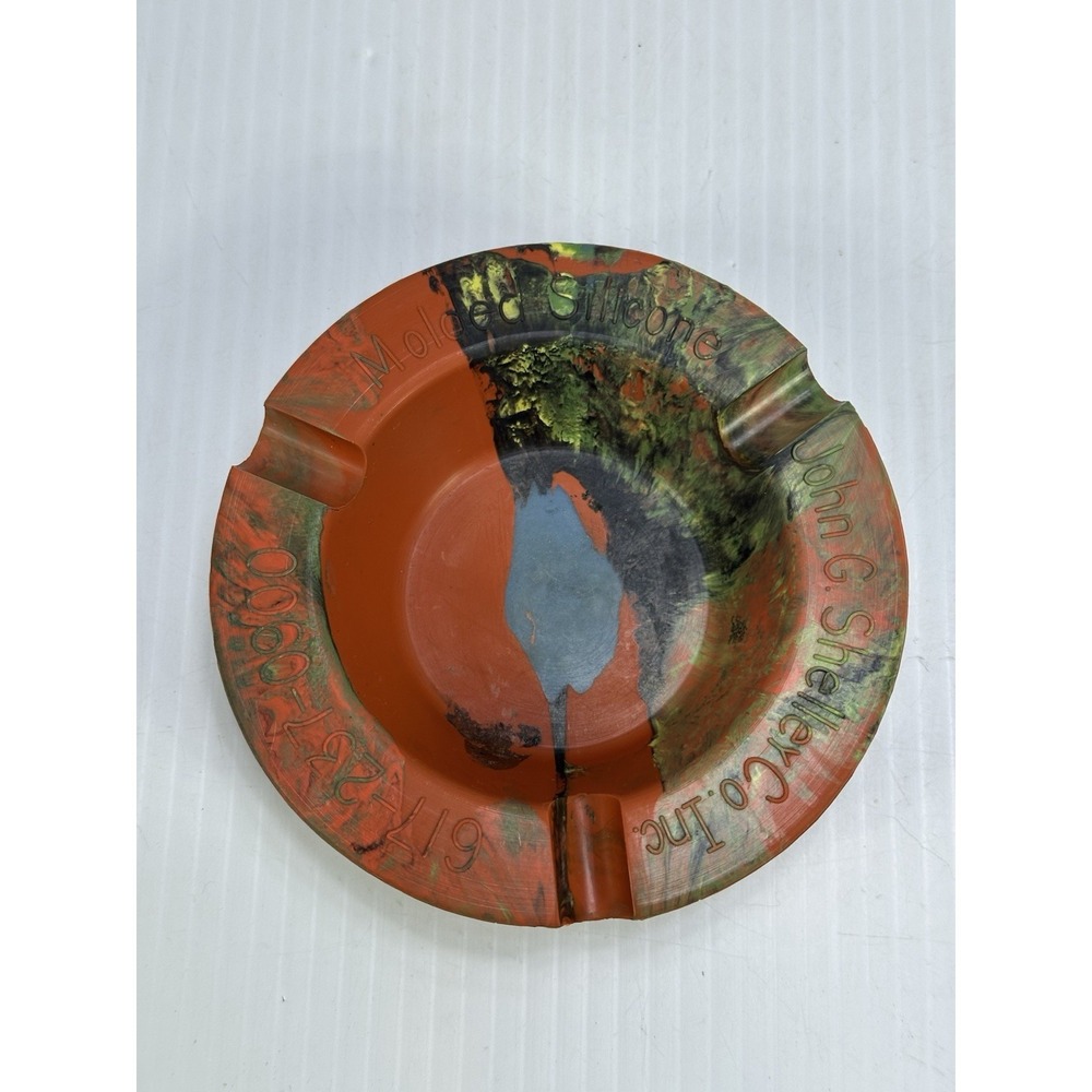 Vintage Molded Silicone Ashtray John G. Shelley Co Inc Advertising Multi-Color
